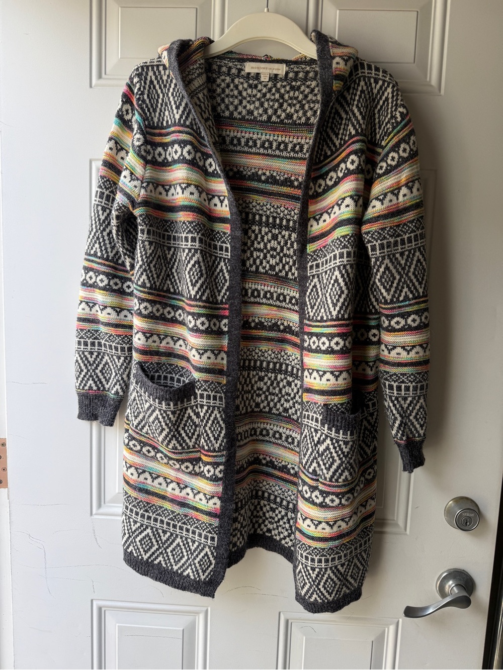 Cozy Hooded Fair Isle Cardigan Sweater - Gray Multi